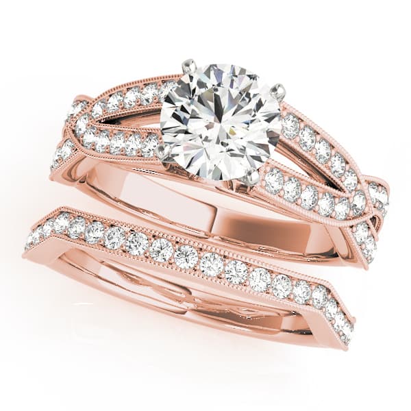 Multi-Row Split Shank Milgrain Engagement Ring, style 50646, On hand view in rose gold