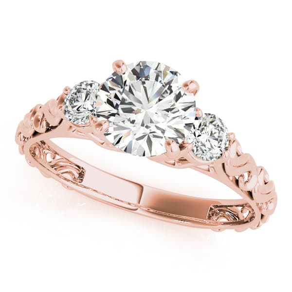 Vintage-Inspired 3-Stone Engagement Ring, style 50647, Front view in rose gold