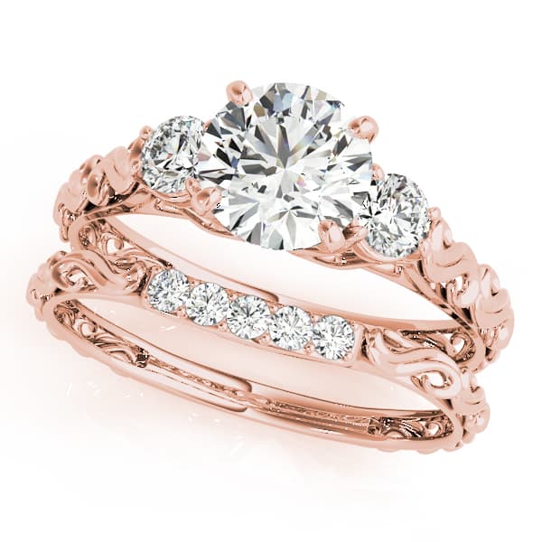 Vintage-Inspired 3-Stone Engagement Ring, style 50647, On hand view in rose gold
