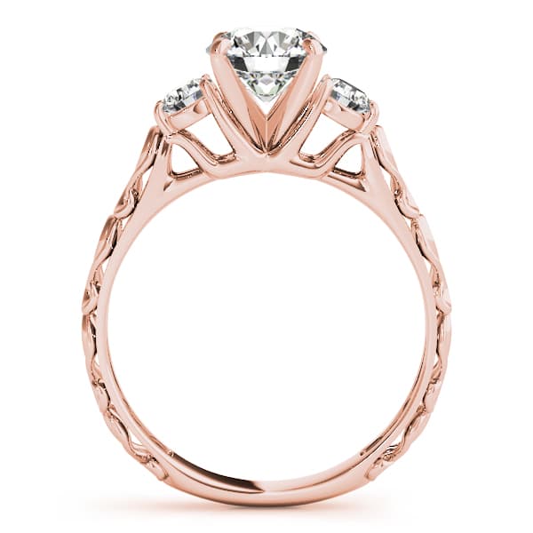 Vintage-Inspired 3-Stone Engagement Ring, style 50647, Side view in rose gold