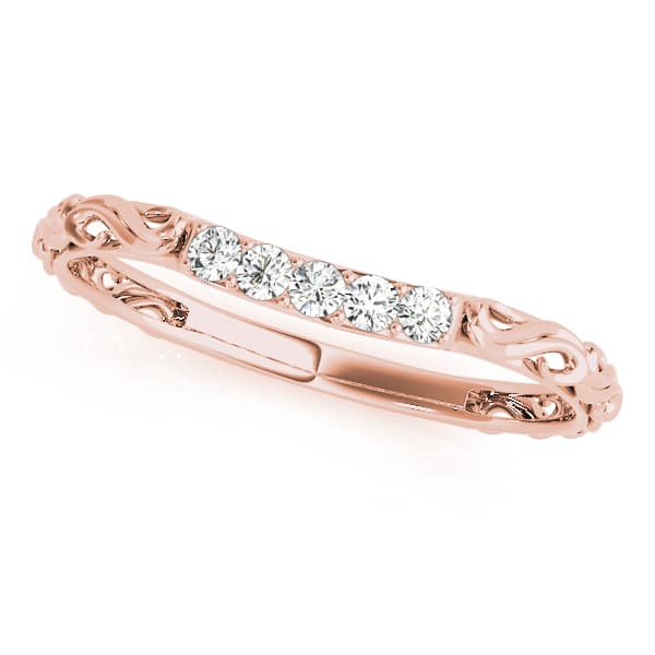 Vintage-Inspired Shared Prong Wedding Ring (1/8 ct. tw.), Front view in rose gold