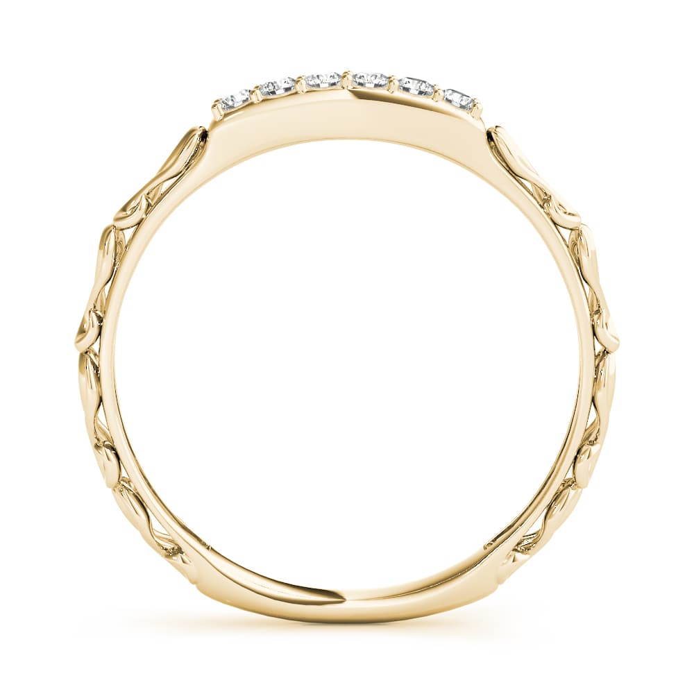 Vintage-Inspired Shared Prong Wedding Ring (1/8 ct. tw.), Side view in yellow gold