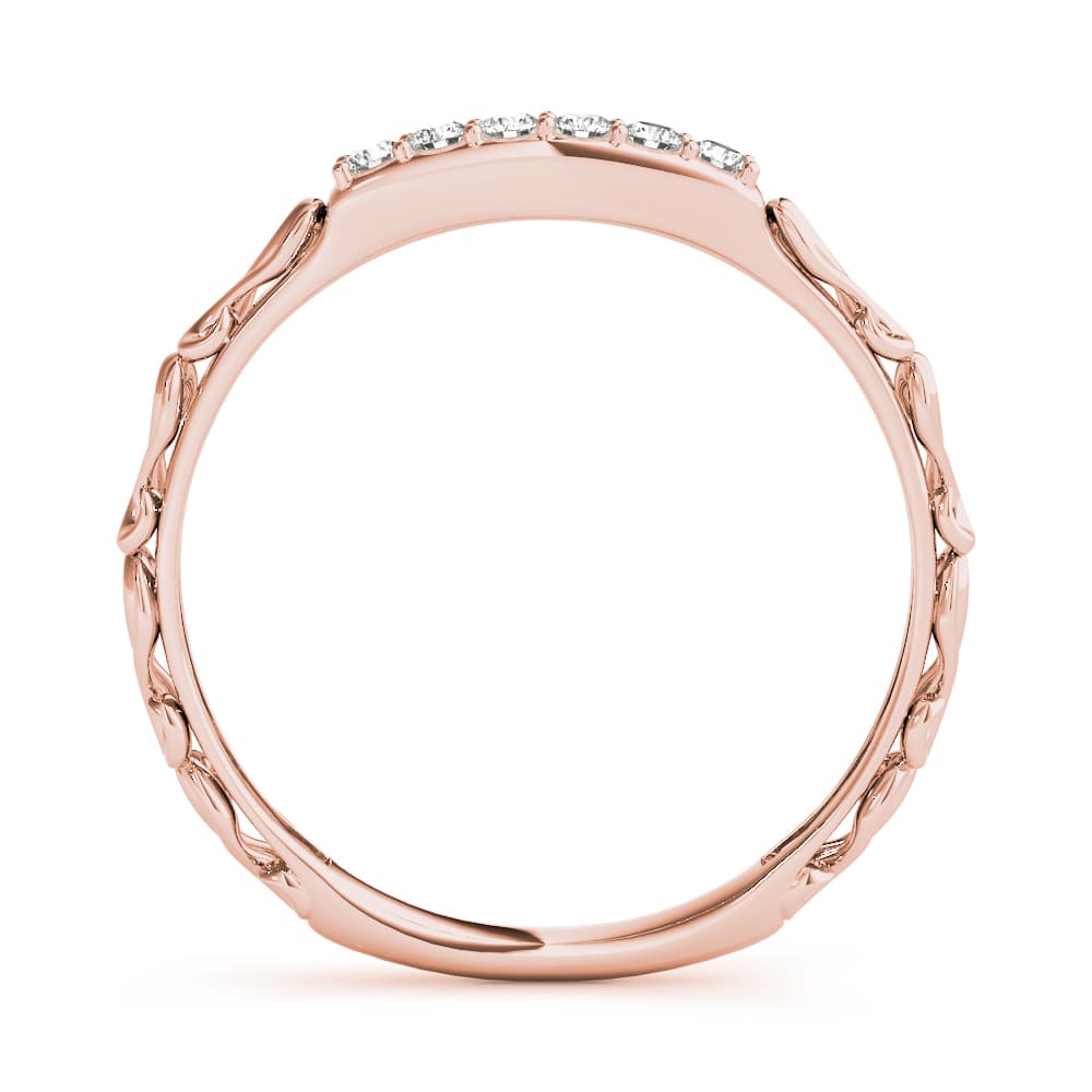 Vintage-Inspired Shared Prong Wedding Ring (1/8 ct. tw.), Side view in rose gold