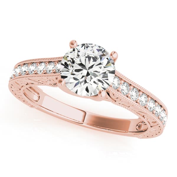 Vintage-Inspired Milgrain Trellis Engagement Ring, style 50648, Front view in rose gold