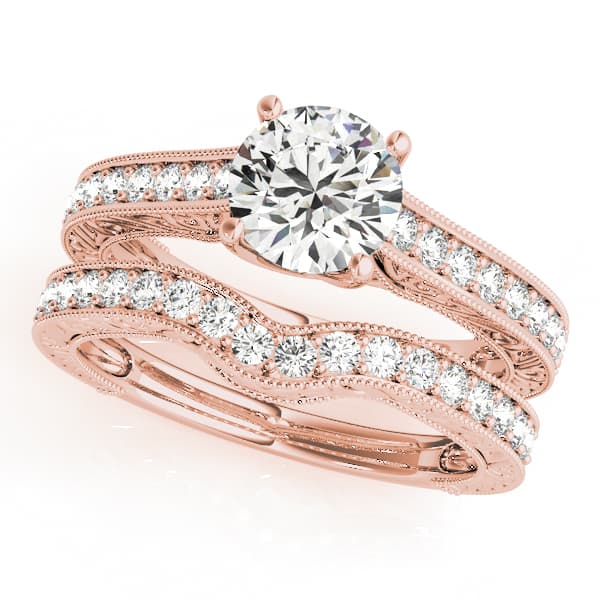 Vintage-Inspired Milgrain Trellis Engagement Ring, style 50648, On hand view in rose gold