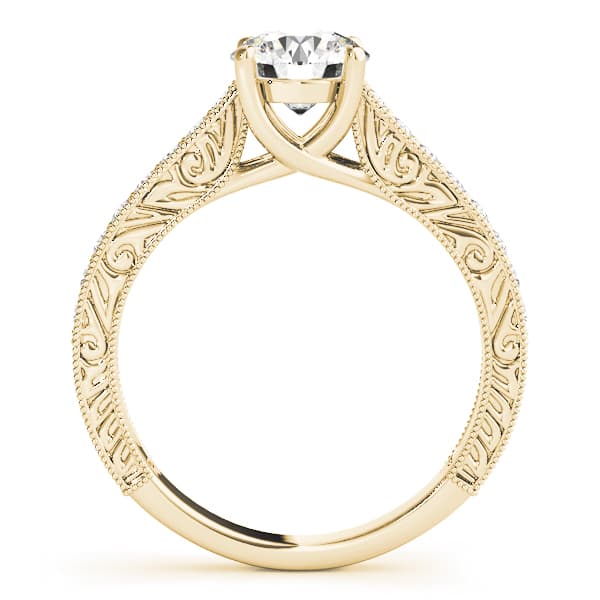 Vintage-Inspired Milgrain Trellis Engagement Ring, style 50648, Side view in yellow gold