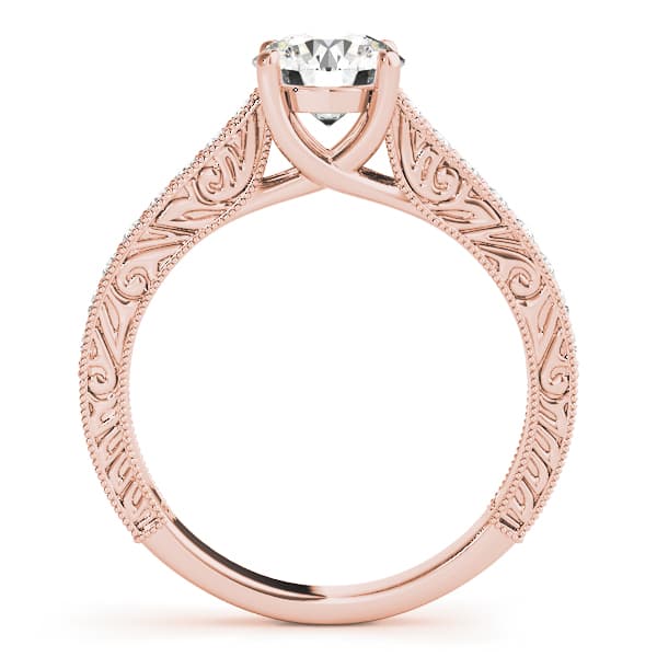 Vintage-Inspired Milgrain Trellis Engagement Ring, style 50648, Side view in rose gold