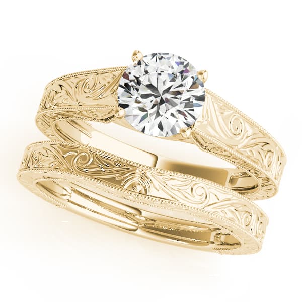 Vintage Inspired Trellis Engagement Ring, style 50650, On hand view in yellow gold