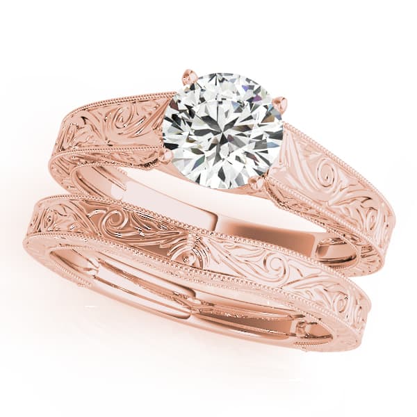 Vintage Inspired Trellis Engagement Ring, style 50650, On hand view in rose gold