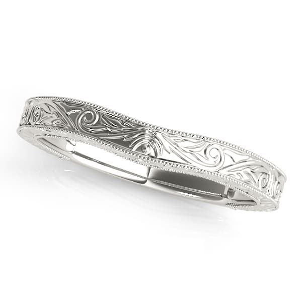 Vintage Inspired Curved Wedding Band — White Gold