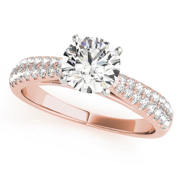 Round 2-Row Pavé Engagement Ring, style 50651, Front view in rose gold