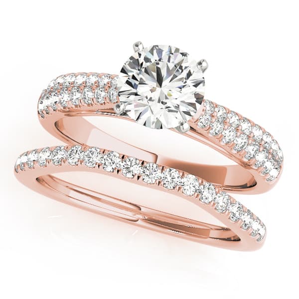 Round 2-Row Pavé Engagement Ring, style 50651, On hand view in rose gold