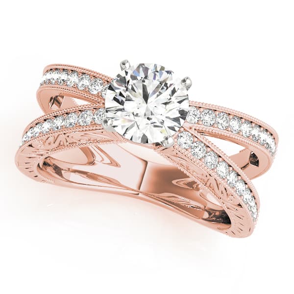 Multi-Row Milgrained Engagement Ring, style 50652, Front view in rose gold