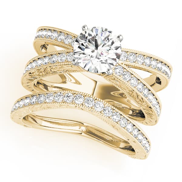 Multi-Row Milgrained Engagement Ring, style 50652, On hand view in yellow gold