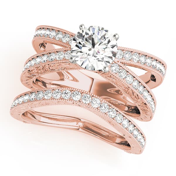 Multi-Row Milgrained Engagement Ring, style 50652, On hand view in rose gold
