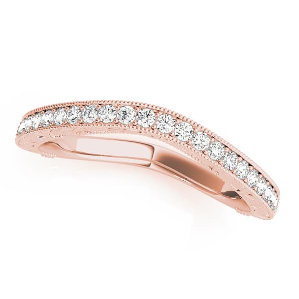Antique Milgrain Curved Wedding Bands (0.16 ct. tw.), Front view in rose gold
