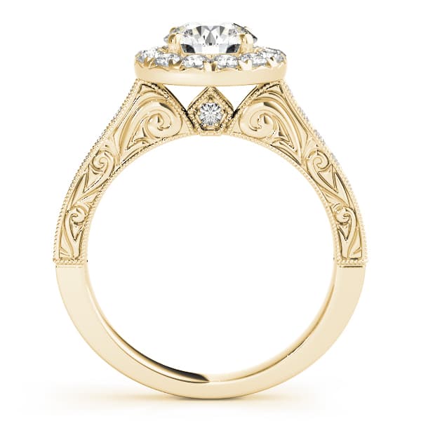Vintage Halo Engraved Filigree Milgrain Engagement Ring, style 50656, Side view in yellow gold