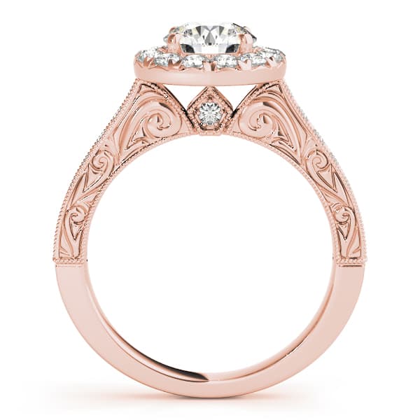 Vintage Halo Engraved Filigree Milgrain Engagement Ring, style 50656, Side view in rose gold