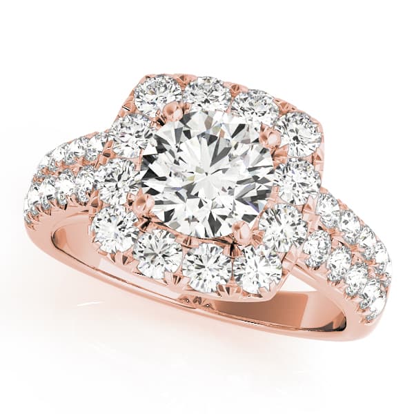 Halo 2-Row Engagement Ring, style 50657, Front view in rose gold