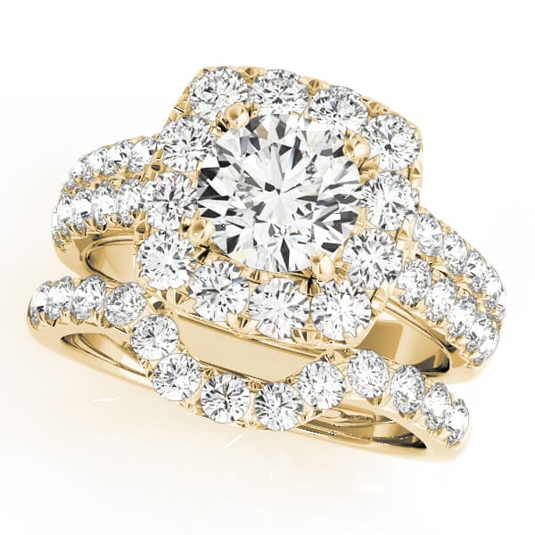Halo 2-Row Engagement Ring, style 50657, On hand view in yellow gold