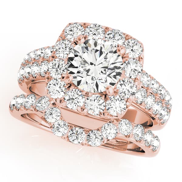 Halo 2-Row Engagement Ring, style 50657, On hand view in rose gold