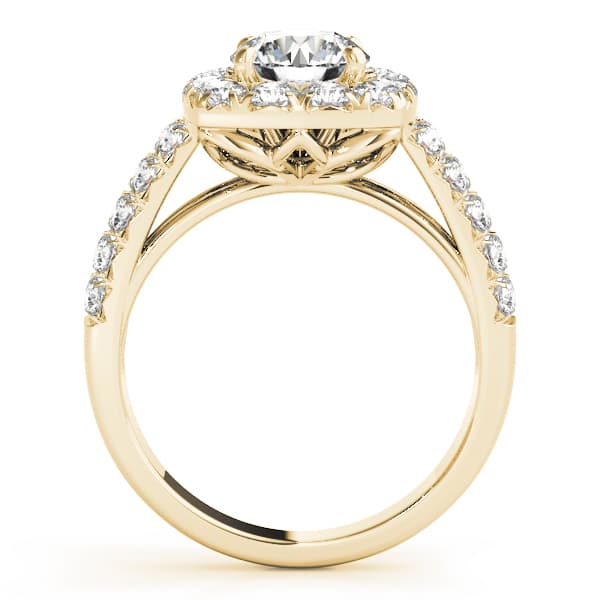 Halo 2-Row Engagement Ring, style 50657, Side view in yellow gold