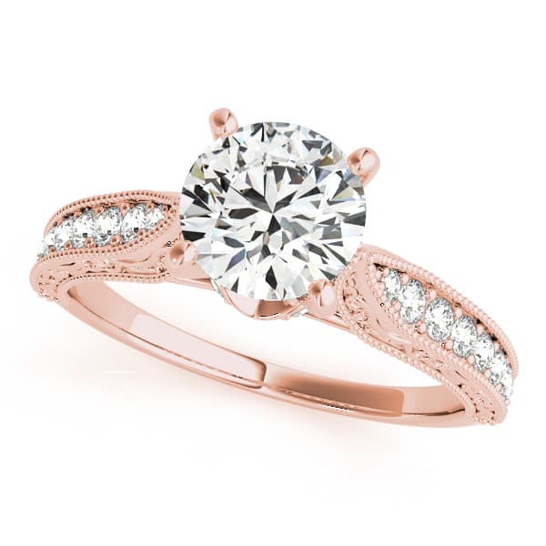 Antique Engraved Filigree Milgrain Engagement Ring, style 50659, Front view in rose gold
