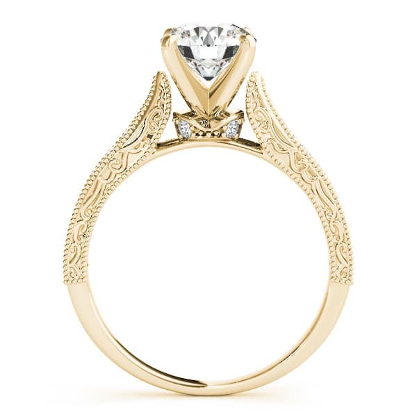 Antique Engraved Filigree Milgrain Engagement Ring, style 50659, Side view in yellow gold