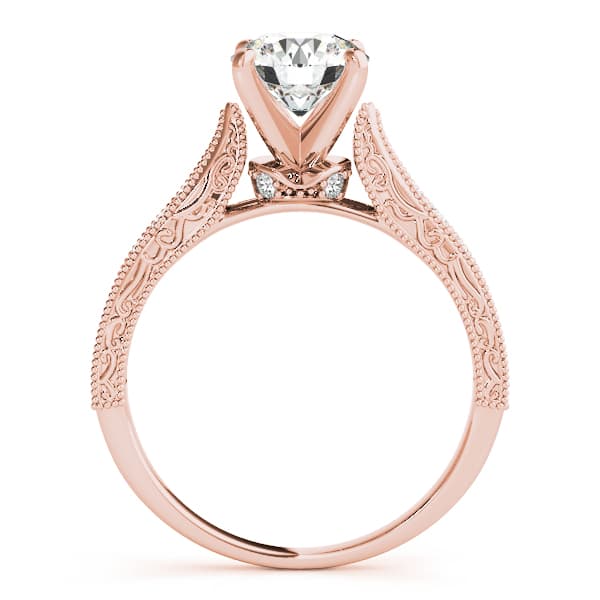 Antique Engraved Filigree Milgrain Engagement Ring, style 50659, Side view in rose gold