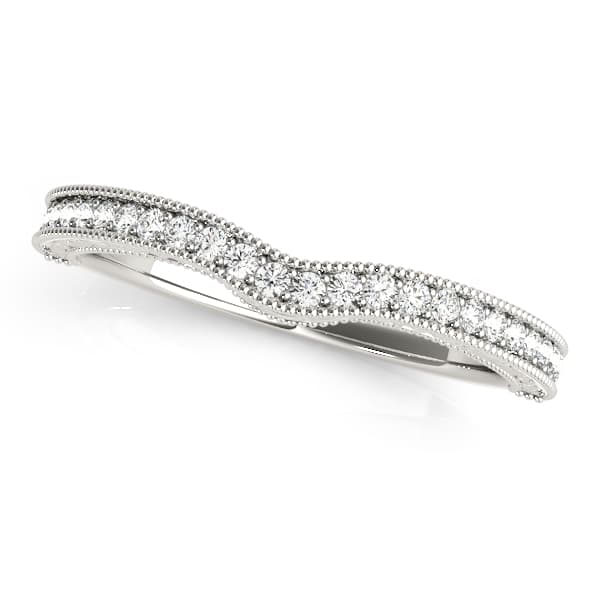 Vintage Inspired Milgrained Curved Engagement Ring — White Gold