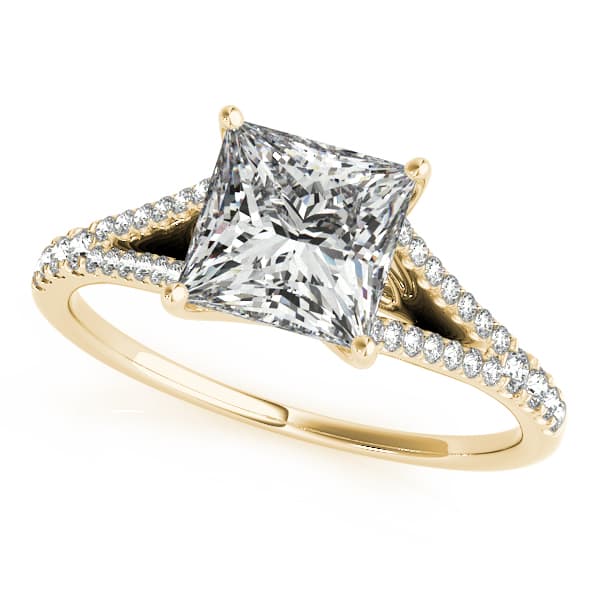 Double Row Split Shank Trellis Engagement Ring, style 50660, Front view in yellow gold