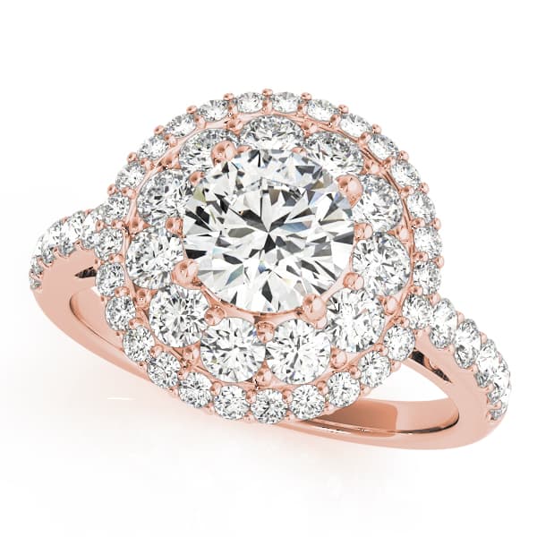 Single Row Double Halo Engagement Ring, style 50661, Front view in rose gold