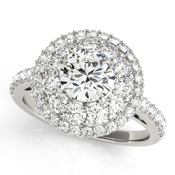 Single Row Double Halo Engagement Rings — style 50661 in 10k White Gold