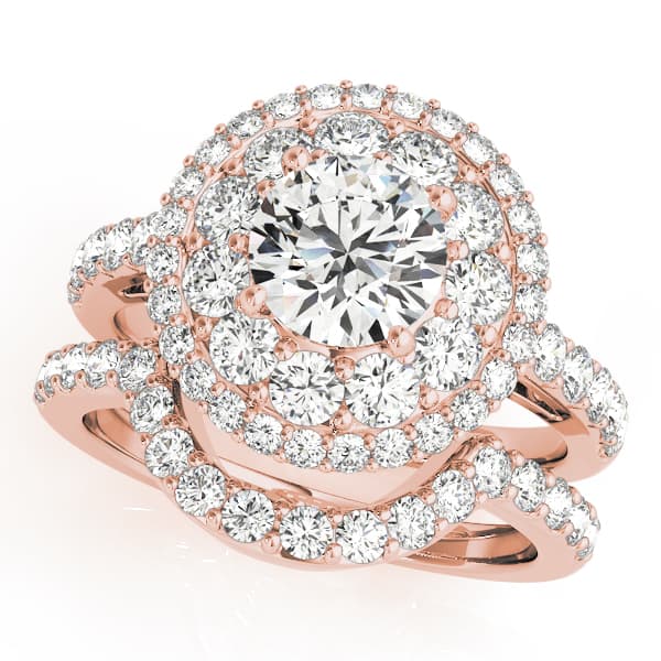 Single Row Double Halo Engagement Ring, style 50661, On hand view in rose gold