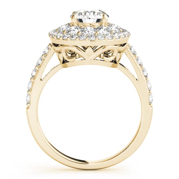Single Row Double Halo Engagement Ring, style 50661, Side view in yellow gold