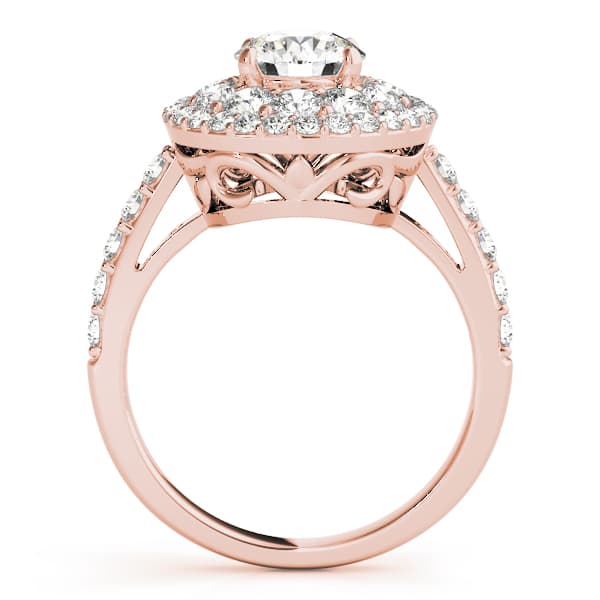 Single Row Double Halo Engagement Ring, style 50661, Side view in rose gold