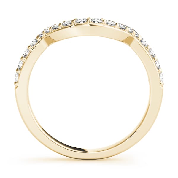Shared Prong Curved Wedding Bands (0.3 ct. tw.), Side view in yellow gold