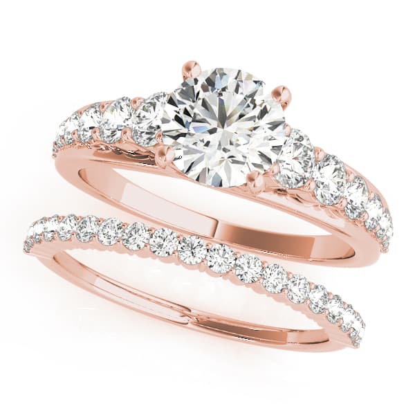 Graduating Trellis Round Engagement Ring, style 50662, On hand view in rose gold