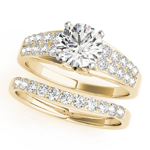 Multi-Row Prong Engagement Ring, style 50665, On hand view in yellow gold