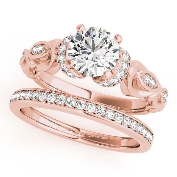 Antique Scalloped Halo Engagement Ring, style 50667, On hand view in rose gold