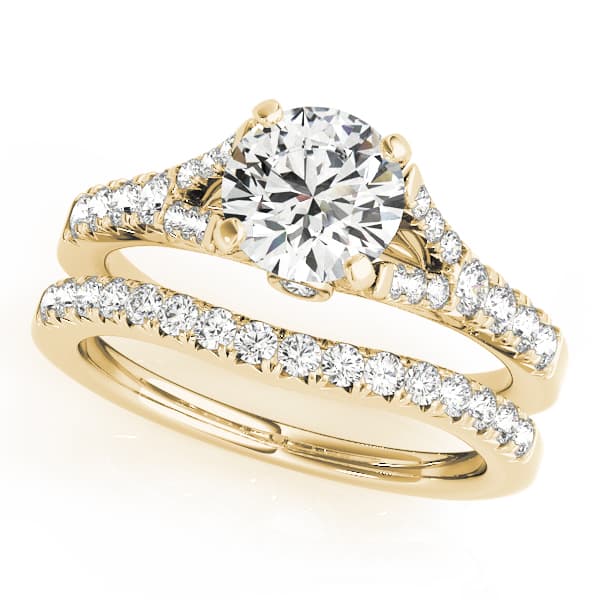 Split Shank Prong Set Engagement Ring, style 50668, On hand view in yellow gold