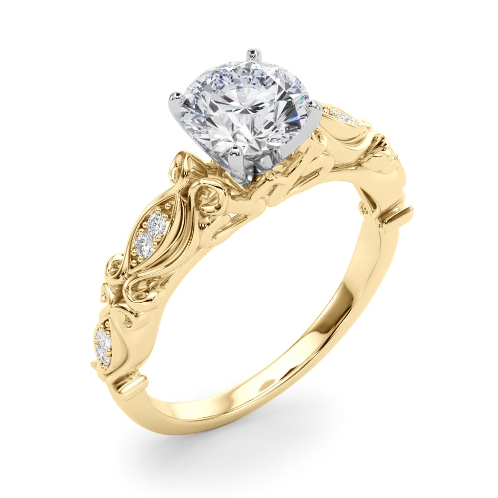Vintage Inspired Engagement Ring, style 50669, Angle view in yellow gold