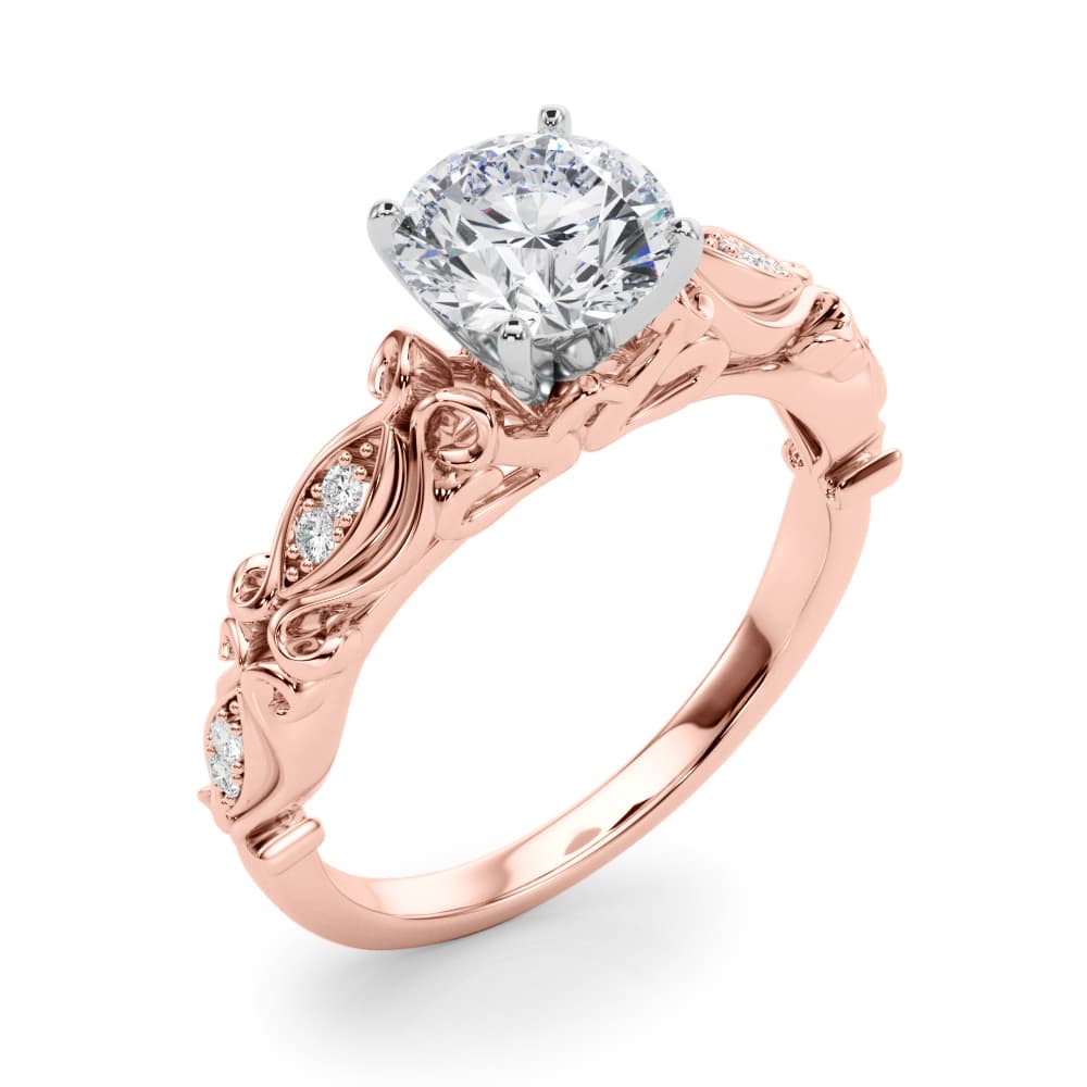 Vintage Inspired Engagement Ring, style 50669, Angle view in rose gold