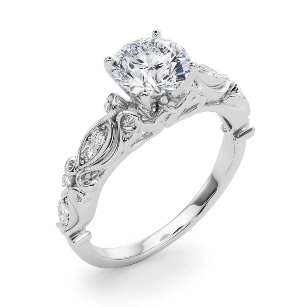 Vintage Inspired Engagement Ring, style 50669, Angle view in white gold or platinum
