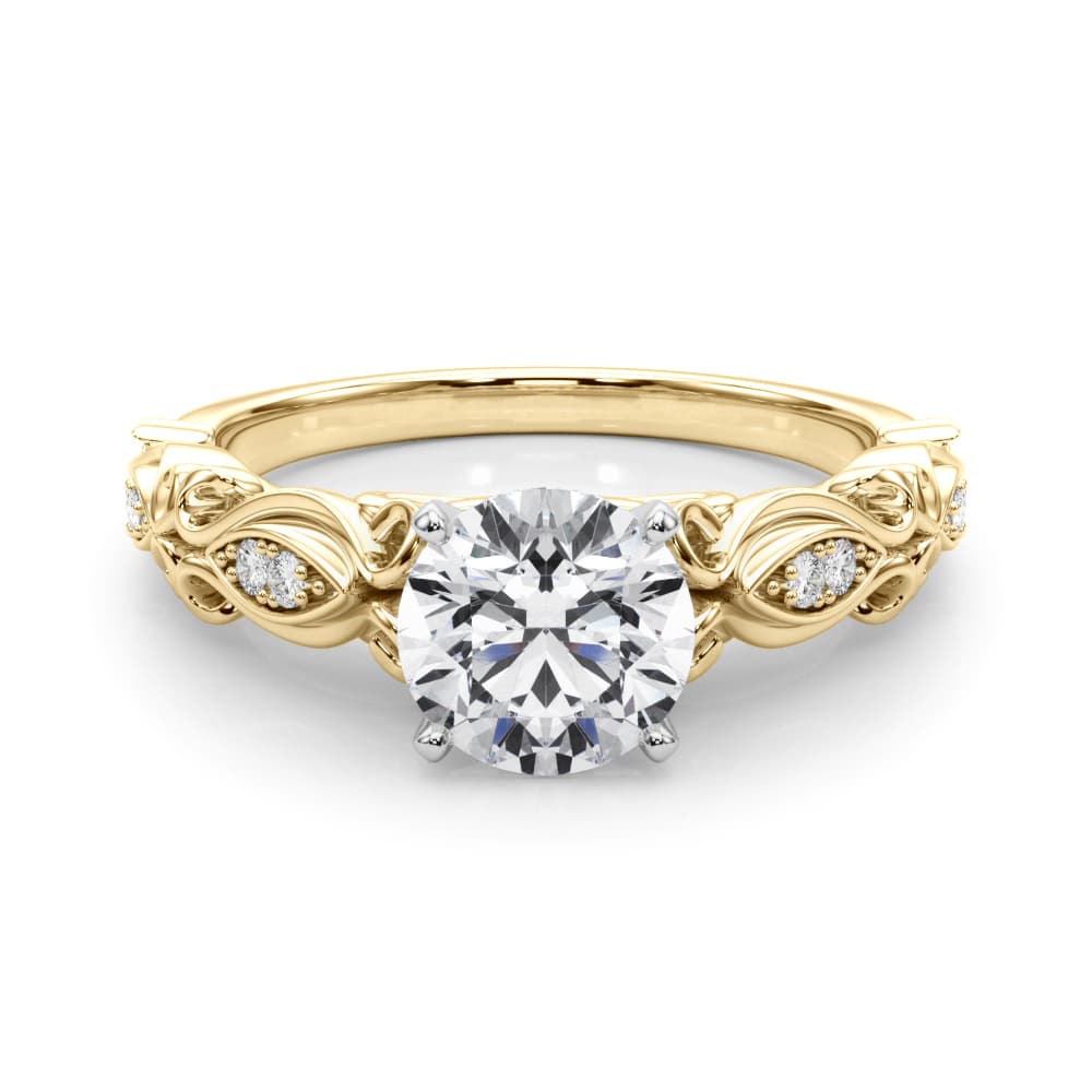 Vintage Inspired Engagement Ring, style 50669, On hand view in yellow gold
