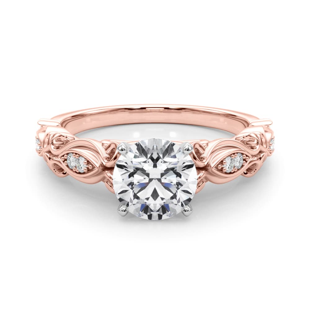 Vintage Inspired Engagement Ring, style 50669, On hand view in rose gold