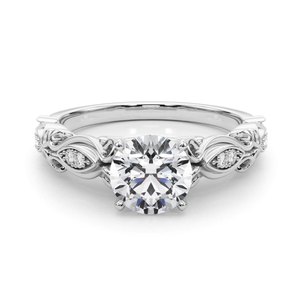 Vintage Inspired Engagement Ring, style 50669, On hand view in white gold or platinum