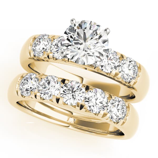 Single Row French Cut Engagement Ring, style 50770, On hand view in yellow gold