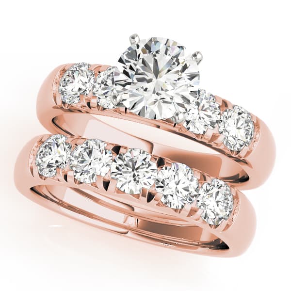 Single Row French Cut Engagement Ring, style 50770, On hand view in rose gold