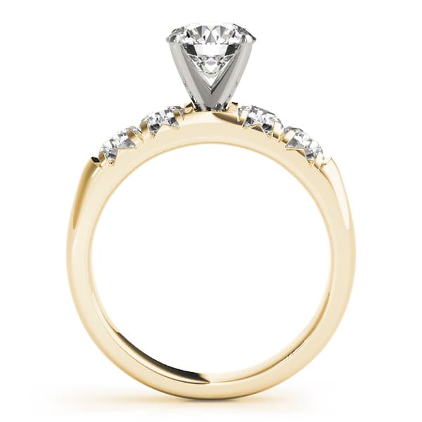 Single Row French Cut Engagement Ring, style 50770, Side view in yellow gold